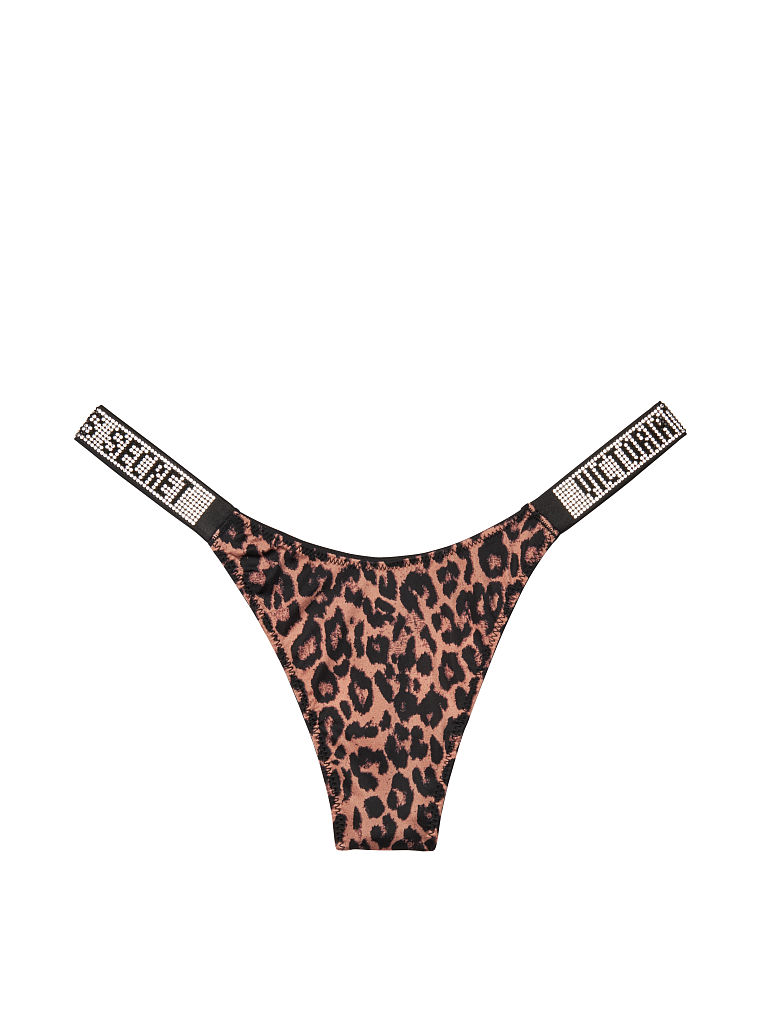 4Yny - Black Nude Leopard PrintAll love drill pants rhinestone sexy T-back Victoria's Secret Broken drill Letter drill T-back Yang Mi Same