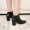 Giày cao gót đế vuông màu be nữ dày với giày cao gót 2019 mùa thu và mùa đông giày nữ Giày da phong cách châu Âu và Mỹ Giày đế xuồng Martin - Giày ống