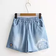 Lớn trẻ em mùa hè của phụ nữ jeans 12-15 tuổi sinh viên lỏng chặt chẽ eo quần short cô gái béo kích thước lớn mỏng quần nóng