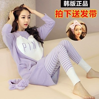 Đồ ngủ của phụ nữ mùa thu quần dài tay Hàn Quốc phiên bản của sinh viên tươi ngọt dễ thương đồ ngủ bộ có thể được đeo bên ngoài nhà quần áo nữ mùa đông thời trang mặc nhà