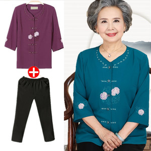 Phụ nữ trung niên của áo sơ mi ngắn tay voan trong tay áo áo mùa hè milkmaid phù hợp với 60-70-80 quần áo cũ