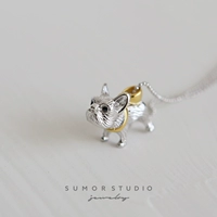 Seiko Pet Puppy Трехмерная маленькая боевая собака Ван Синсрен Сплошной S925 Серебряное колье стерлинго