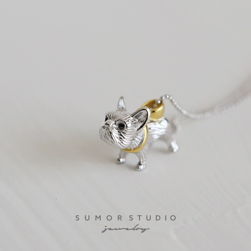 Seiko Pet Puppy Трехмерная маленькая боевая собака Ван Синсрен Сплошной S925 Серебряное колье стерлинго
