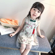 1 kiểu váy bé gái kiểu sườn xám Trung Quốc cho bé gái 3 tuổi mùa hè đầm bé gái bé gái bé gái - Váy