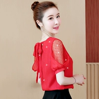 Áo sơ mi voan tay ngắn nữ 2019 hè mới hoang dã hoang dã nhỏ bé siêu cổ tích khí chất áo quây - Áo sơ mi chiffon ren mẫu áo voan cộc tay đẹp