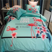 Giường gió bốn mảnh đặt Bắc Âu flamingo cô gái trái tim bông bốn mảnh giường ngủ ký túc xá ba mảnh - Bộ đồ giường bốn mảnh