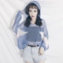 Mùa hè mới của Hàn Quốc bf Harajuku phong cách loose trùm đầu quan điểm lưới dài tay phần mỏng dệt kim kem chống nắng quần áo của phụ nữ áo sơ mi áo len cổ lọ nữ