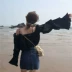 Mùa hè mới Hàn Quốc gió sừng tay áo off-vai áo sơ mi kích thước lớn hoang dã nấm màu tinh khiết áo sơ mi nữ chất béo MM200 kg kiểu áo sơ mi nữ đẹp Áo sơ mi