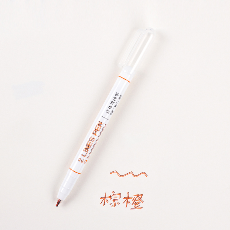 Brown + Orangeoriginality three-dimensional Double line pen colour For students marking pen lovely Two color Hand account Graffiti sign remarks Fluorescent pen