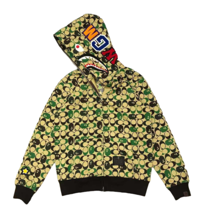 Brown Green & Co BrandedChaopai ins Go through Genuine BAPE loose coat shark camouflage Luminous Sweater men and women Couples dress Spring and Autumn Hoodie