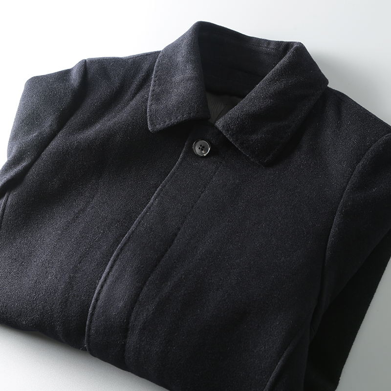 95 áo khoác len trung tính màu đen trung niên vải len màu xanh hải quân 2019 mùa thu và mùa đông nút áo sơ mi nam công sở truyền thống - Áo len