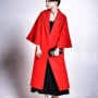 Màu đỏ trên đầu gối áo khoác nữ kích thước lớn phù hợp với cổ áo cổ áo chín điểm trong phần dài dày mùa thu và áo khoác len mùa đông nữ - Trung bình và dài Coat áo khoác nike