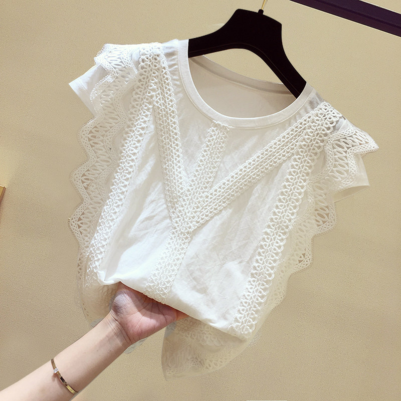 Không tay Tops Phụ Nữ của Mùa Hè Mặc 2018 New Trắng Ren Openwork Ren Áo Voan Thanh Lịch Siêu Cổ Tích Áo Sơ Mi Nhỏ