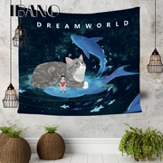 Phim hoạt hình Bắc Âu mèo tấm thảm treo tường trang trí bức tranh đơn giản phòng ngủ nền vải in đầu giường vải vải