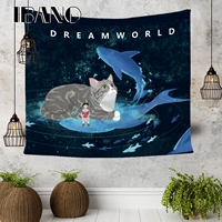 Phim hoạt hình Bắc Âu mèo tấm thảm treo tường trang trí bức tranh đơn giản phòng ngủ nền vải in đầu giường vải vải tấm vải treo tường