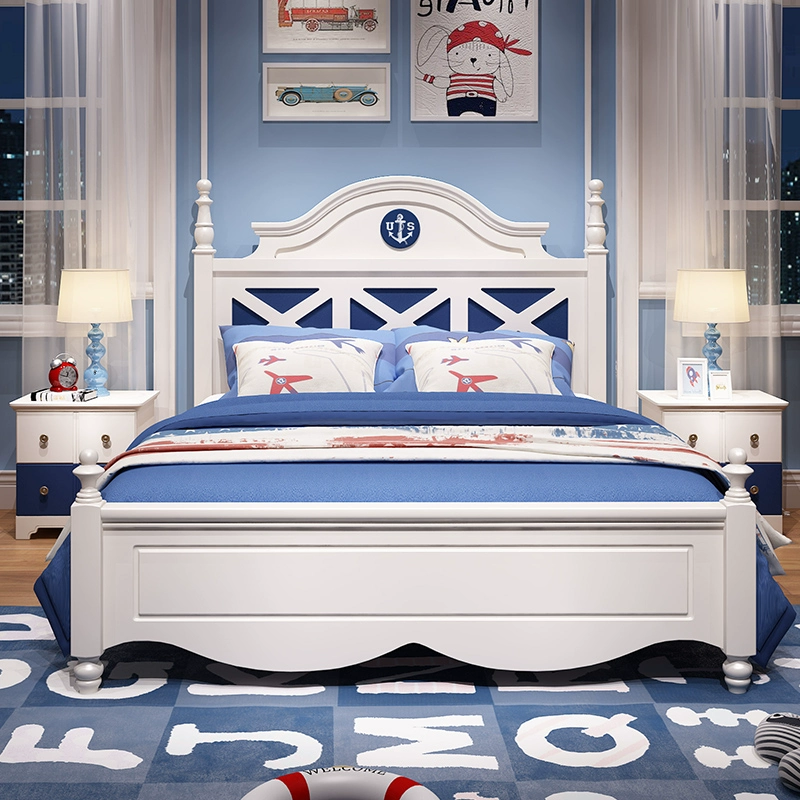 Giường cho trẻ em trai Giường đơn 1,5 mét Gỗ rắn Mỹ Giường đôi Địa Trung Hải hộp cao lưu trữ giường trẻ em - Giường