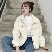 Mùa đông phiên bản Hàn Quốc của phong cách Harajuku bf lỏng nai hoang dã da lộn dày lông cừu cardigan áo khoác ngắn nữ sinh viên thủy triều