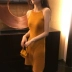 Váy nữ nhỏ xinh Hàn Quốc 2019 hè mới tay nhỏ treo cổ đan váy đầm mỏng - Váy eo cao 	váy nhung xếp ly eo Váy eo cao