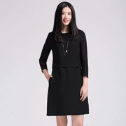 MINGHI real Women 2017 mùa xuân mới váy đen giả váy hai dây tay áo bảy điểm 111662 - Cộng với kích thước quần áo