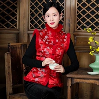 Ципао, красный цветной ретро топ, куртка, зимнее ханьфу, китайский стиль