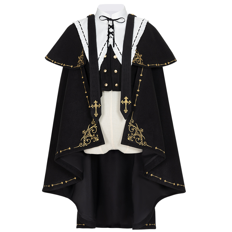 Vest Cape * 1 + Detachable Cape * 1 + Fake Collar * 1Sakura love  original Lolita thorn gold Cape dark system Gothic army Lo Vest cloak Autumn and winter Woollen cloth Lolita