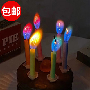 インターネット有名人のカラフルな炎のキャンドルの誕生日ケーキの装飾