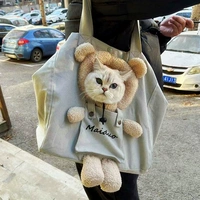 Портативная льняная сумка для выхода на улицу, сумка через плечо, рюкзак, с медвежатами