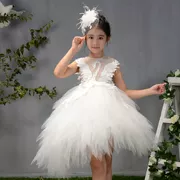 Cô gái Trang Phục Công Chúa Tutu Wedding Dress Thiên Nga Trắng Feather Flower Girl Con Host Dress
