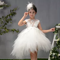 Cô gái Trang Phục Công Chúa Tutu Wedding Dress Thiên Nga Trắng Feather Flower Girl Con Host Dress đồ vest cho bé trai sơ sinh