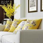 Đệm đơn giản giả vải lanh cotton gối không có lõi thêu hoa màu vàng trở lại gối sofa Trung Quốc - Trở lại đệm / Bolsters