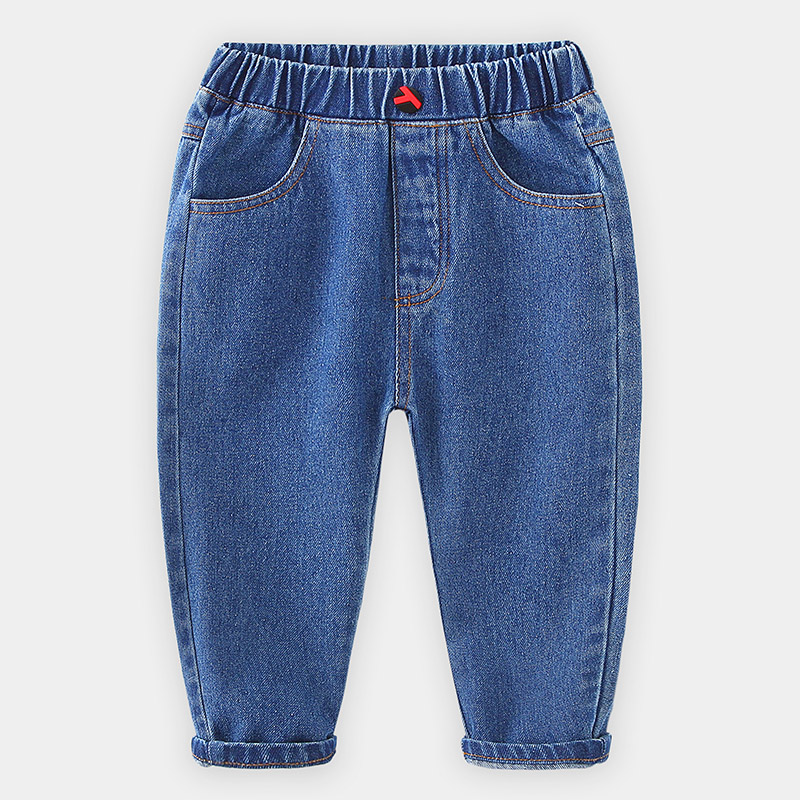 Denim Blue And Red Waist ButtonBoy trousers Spring and Autumn Children 2021 new pattern Korean version spring Wear out 2 baby trousers 3 children Casual pants autumn