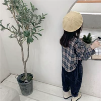 Cô gái Áo sơ mi kẻ sọc Áo mỏng Phần bé Hàn Quốc Áo sơ mi nữ dài tay Hipster Little Girl Cotton - Áo sơ mi quần áo bé gái