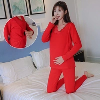 Bà bầu mùa thu ấm mùa đông đồ lót set size lớn cộng với nhung dày chạm đáy ren cổ chữ V cho con bú tháng quần áo mùa thu và mùa đông đầm bầu cao cấp