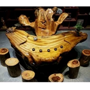 Tơ lụa vàng nanmu chạm khắc bàn trà tự nhiên bàn gỗ rắn gỗ gụ bàn trà gỗ hồng cánh gà thơm gỗ toàn bộ gốc cây - Các món ăn khao khát gốc