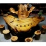 Tơ lụa vàng nanmu chạm khắc bàn trà tự nhiên bàn gỗ rắn gỗ gụ bàn trà gỗ hồng cánh gà thơm gỗ toàn bộ gốc cây - Các món ăn khao khát gốc 	bàn ghế gốc cây gỗ gù hương