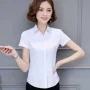 Áo sơ mi trắng dài tay áo chuyên nghiệp v- cổ mỏng overalls twill váy nửa ngắn tay áo kích thước lớn ol công cụ bông áo áo sơ mi nữ dài tay thời trang	