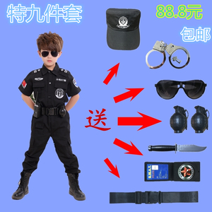 Trẻ em đào tạo đặc biệt của cảnh sát trang phục nam giới và phụ nữ đồng phục cảnh sát mùa hè đồng phục nhỏ mẫu giáo black cat sheriffs chơi quần áo
