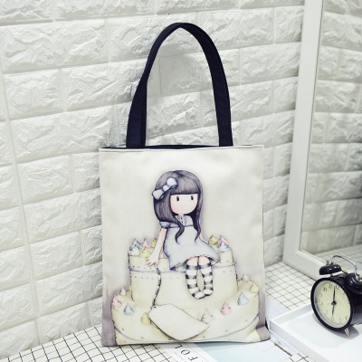Cake GirlFemale bag Korean version Cartoon lady high-capacity canvas handbag Fashion and leisure bag Versatile environment protection Shopping bag
