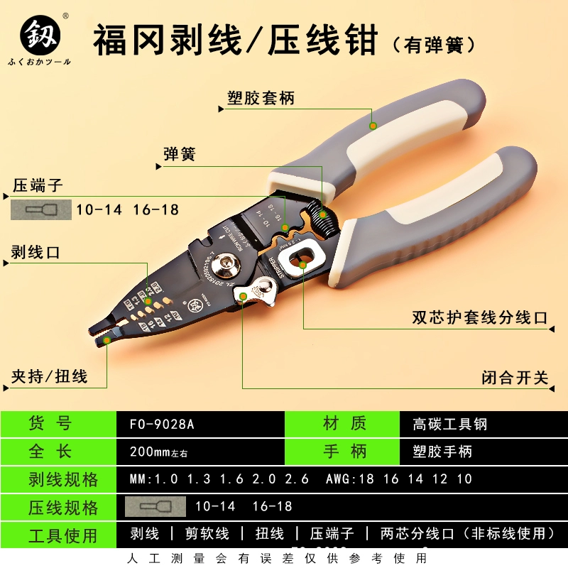 Kìm tuốt dây Fukuoka đa năng thợ tháo dây điện cắt uốn dây kéo dây kìm quay số dao mở dây lột kìm 