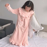 Mùa thu đông phiên bản Hàn Quốc của váy ngủ công chúa ngọt ngào dễ thương flannel lỏng dày gợi cảm áo dài tay dài váy nữ