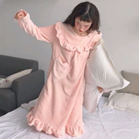 Mùa thu đông phiên bản Hàn Quốc của váy ngủ công chúa ngọt ngào dễ thương flannel lỏng dày gợi cảm áo dài tay dài váy nữ váy lanh mặc nhà