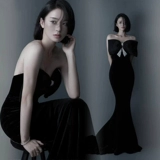 Бархатный черный топ без лямок, платье для влюбленных, коллекция 2021, крой «рыбий хвост»