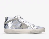 Белая обувь, серебряные высокие универсальные кожаные кроссовки подходит для мужчин и женщин, сделано на заказ