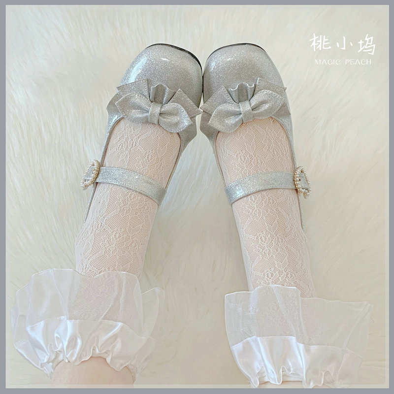 Light Silver (Low Heel About 3Cm)fine Flash color 【 Full payment make an appointment 】 Hera miss lolita high-heeled peach Small dock original Mary Jane shoes female