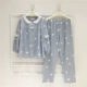 Bộ đồ ngủ dài tay của phụ nữ mùa thu cotton hoạt hình polka dot cardigan Hàn Quốc cô gái nhỏ ngọt ngào Bộ đồ ngủ dài tay cổ tròn dịch vụ nhà - Giống cái