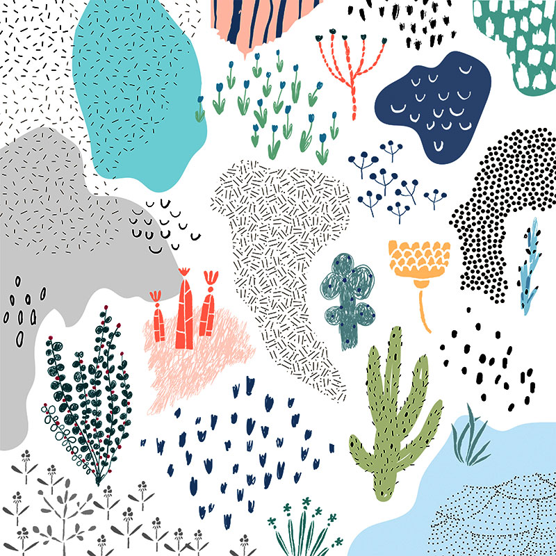 小清新森系植物纹理涂鸦手绘水彩剪贴插画PNG免扣AI设计装饰素材