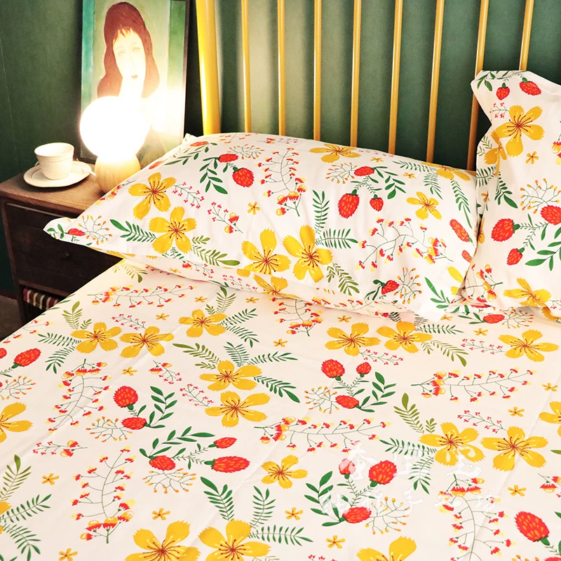 All -cotton encrypted oblique cotton cloth /old coarse cloth broken floral dormitory girl pure cotton sheet quilt pillow case