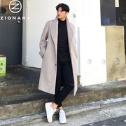 Mùa đông của nam giới đôi phải đối mặt với cashmere áo nam Hàn Quốc phiên bản của đoạn dài trên đầu gối áo len nam lỏng áo gió dày triều