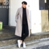 Mùa đông của nam giới đôi phải đối mặt với cashmere áo nam Hàn Quốc phiên bản của đoạn dài trên đầu gối áo len nam lỏng áo gió dày triều Áo len