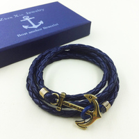 European and American fashion tide brand retro original couples hand -woven men's multi -layer four -circle black leather rope anchor bracelet